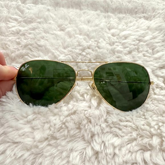 New RAY-BAN Large Metal Aviator Sunglasses Gold Frame Light Green Gradient Lens - Picture 4 of 11